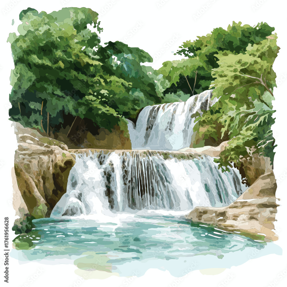 Naklejka premium Dunn?s River Falls. Dunn?s River Falls hand drawn watercolor illustration