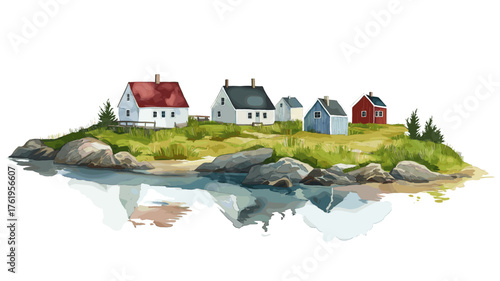 Fogo Island. Fogo Island hand drawn watercolor illustration