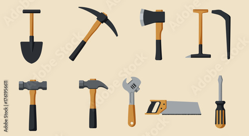 Variety of Hand Tools Illustration for Construction and Repair Projects