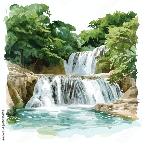 Dunn?s River Falls. Dunn?s River Falls hand drawn watercolor illustration