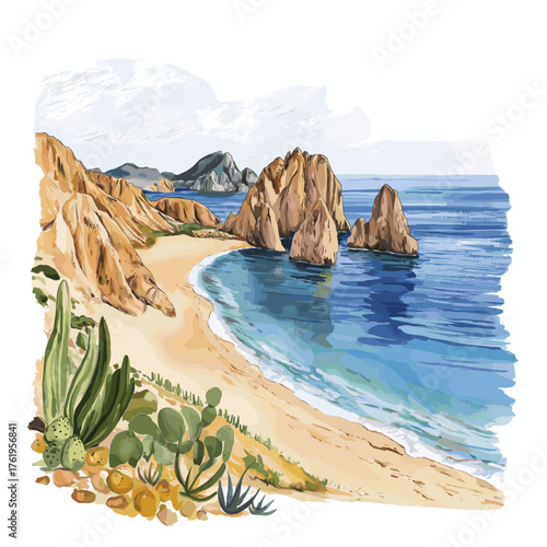 Los Cabos. Los Cabos hand drawn watercolor illustration