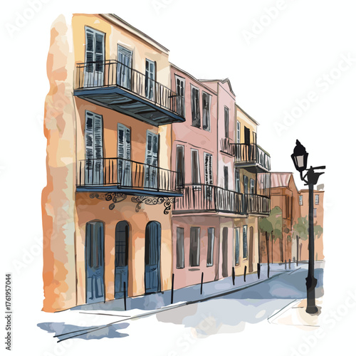 New Orleans . New Orleans  hand drawn watercolor illustration