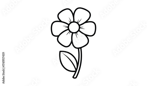 Simple outline drawing of a daisy flower with a leaf