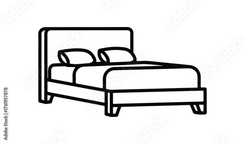 Simple hand drawn outline illustration of a double bed with pillows