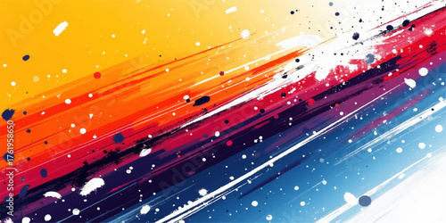 Vibrant abstract explosion of colorful paint splatters and streaks across a white background