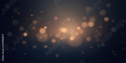 Soft golden bokeh lights glowing and shimmering against a dark moody background