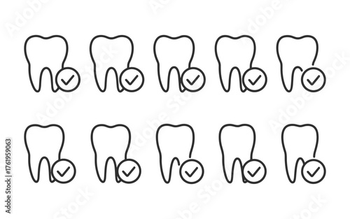 Dental health and tooth care icons set. Healthy teeth, cavity, protection, prevention, dentistry. Outline vector illustrations