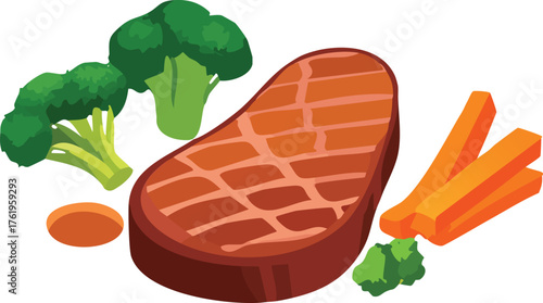 Healthy balanced meal with beef and fresh vegetables