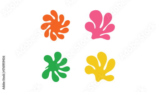Four colorful abstract organic shapes in a grid on a white background
