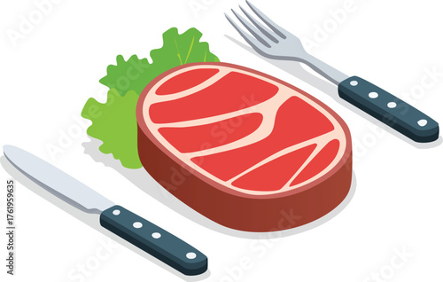 Raw steak dinner preparation vector illustration icon
