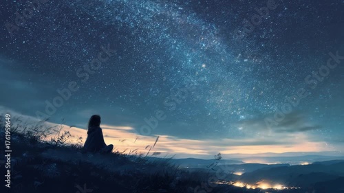 Solitude's Embrace Under the Starry Veil of Night's Majesty