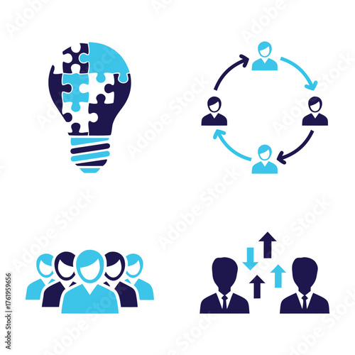Teamwork business icons representing ideas collaboration growth strategy and success
