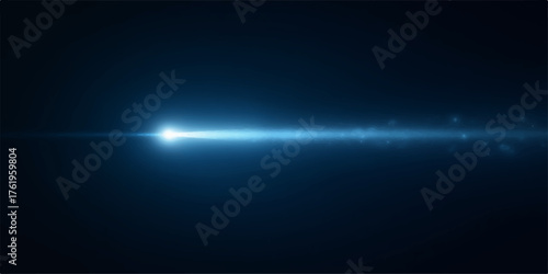 Bright blue horizontal light streak with lens flare against a dark background