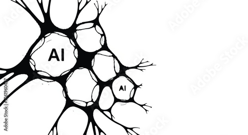 Abstract network of interconnected nodes with 'AI' inside, representing artificial intelligence and neural connections.