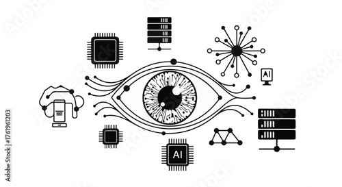 Digital eye symbolizes artificial intelligence and advanced technology perception