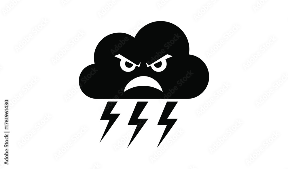 Obraz premium Angry storm cloud with lightning bolts icon