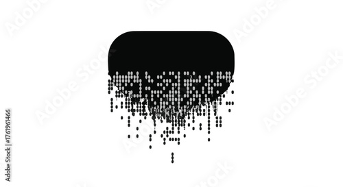 Abstract speech bubble dissolving into digital pixels on white background