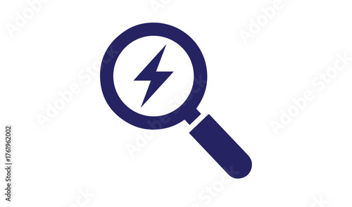 Magnifying glass with a lightning bolt symbol inside representing energy search