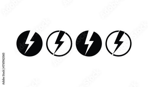 Four black and white circular lightning bolt icons in a row