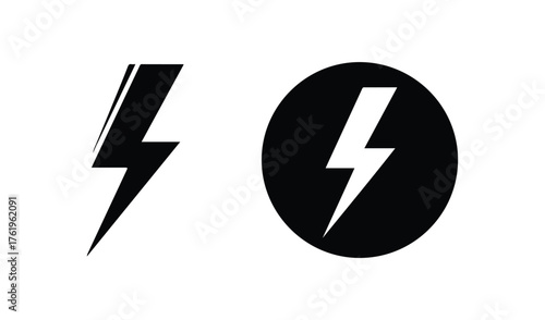 Black and white lightning bolt icons and symbols for energy and power