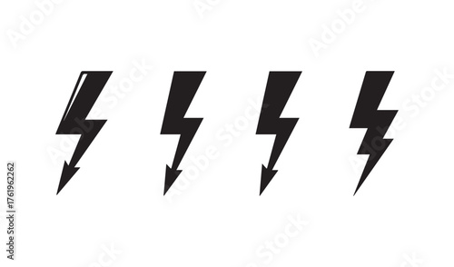 Four black lightning bolt icons with textured grunge effect