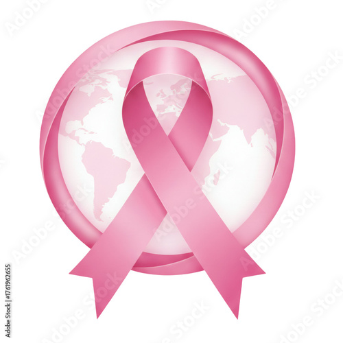 Global breast cancer awareness: Pink ribbon symbolizing support and hope worldwide, promoting early detection and research for a cure, showing solidarity and strength