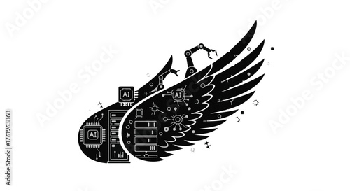 Futuristic robotic wing symbolizing artificial intelligence and innovation