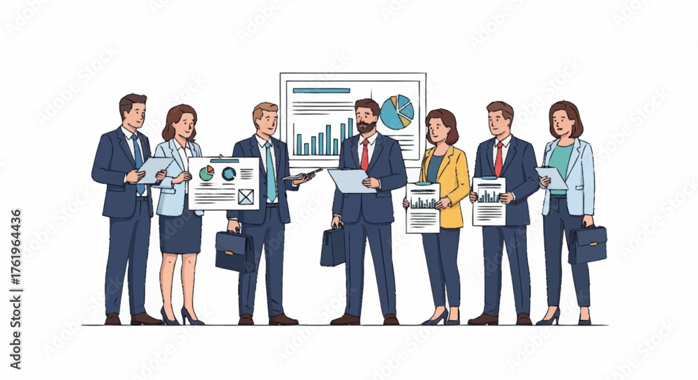 Obraz premium A diverse team of business professionals presenting data and reports during a meeting.