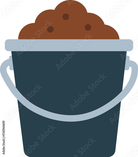 Isolated bucket full of soil ready for planting and gardening
