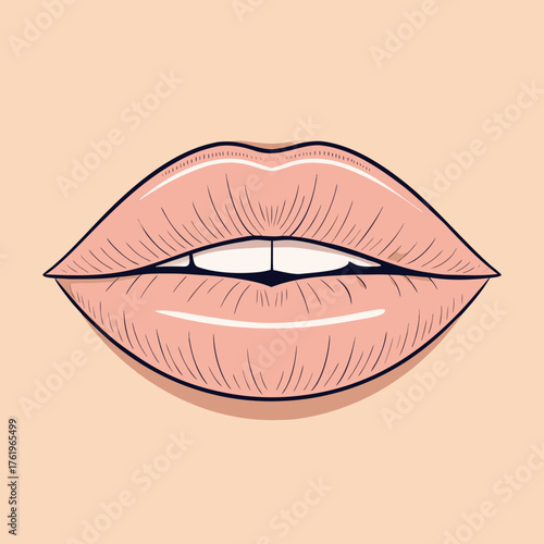 Pop Art Style Human Lips Illustration with Bold Red Lipstick, Beauty Spot, and Glossy Finish