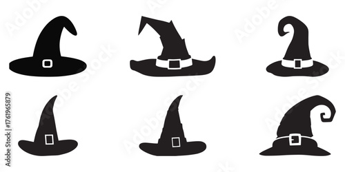 Witch Hat Silhouette Pack – 6 Magical Halloween Icons with Buckles & Brim Variations