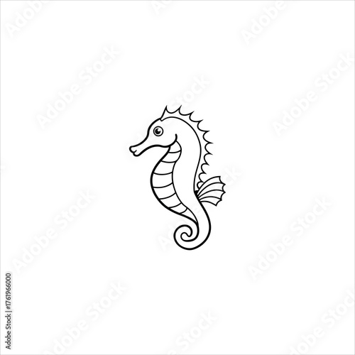 Elegant single seahorse illustration with clean line art perfect for marine life and ocean themes