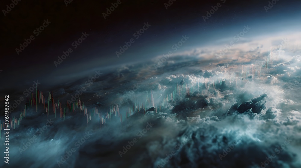 Naklejka premium market chart overlaid on Earth s atmosphere from space