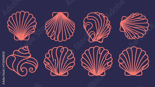 Scallop Seashell Ocean Minimalist One-Line Continuous Drawing Icons