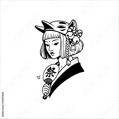 Japanese geisha kimono artwork vector illustration