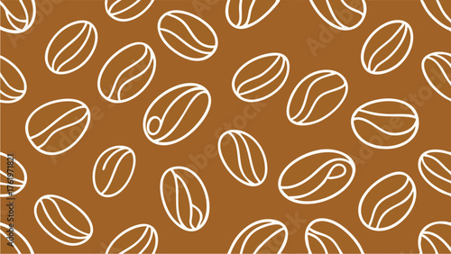 Seamless coffee bean pattern design with a brown background perfect for coffee related designs and