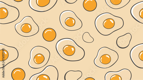 Cartoonish egg pattern on a beige background creates a fun and playful breakfast vibe