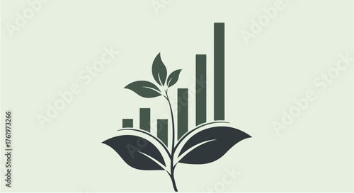 Growth and knowledge symbolized by a plant emerging from an open book with a rising bar graph.