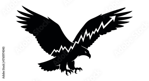 Soaring eagle silhouette with upward trending stock graph on wings symbolizing growth and success