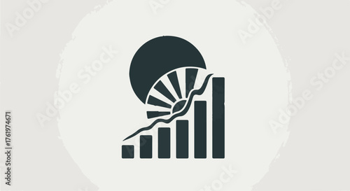 Growth and progress symbolized by rising sun over bar chart.