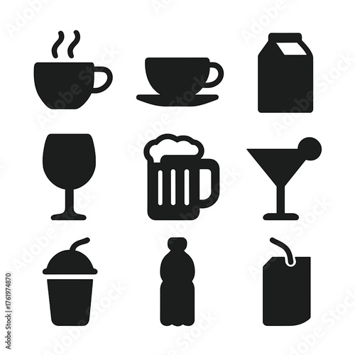Silhouette icons of various drinkware in neat grid layout
