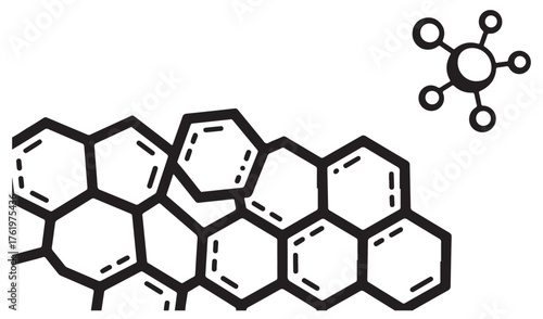 Illustration of a graphene lattice structure alongside a molecular diagram.