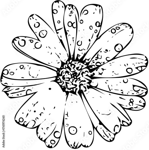 Flower vector with dew drops black and white