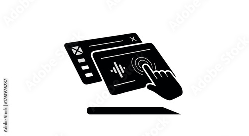 Digital interface with interactive touch screen and audio wave visualization.