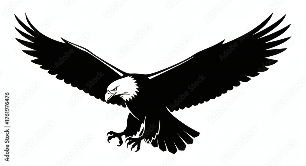 Obraz premium Aggressive Bald Eagle Flying Silhouette Vector