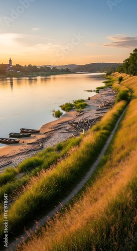 Golden Hour Serenity - Riverbank at Sunset.