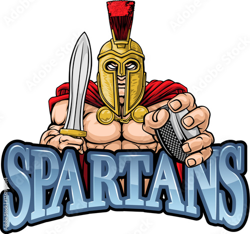 A spartan man ice hockey sports team cartoon mascot