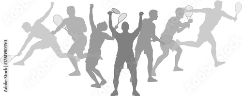 Silhouette Tennis players set. Active sports people healthy players fitness silhouettes concept.