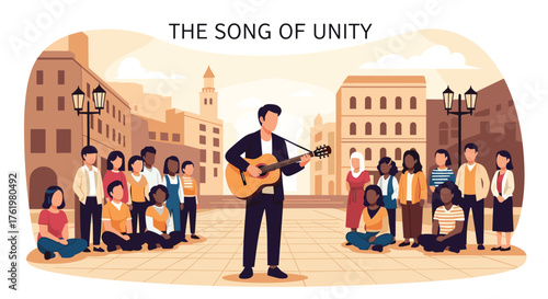 A Musician Shares His Melodies With A Diverse Crowd In The City Square