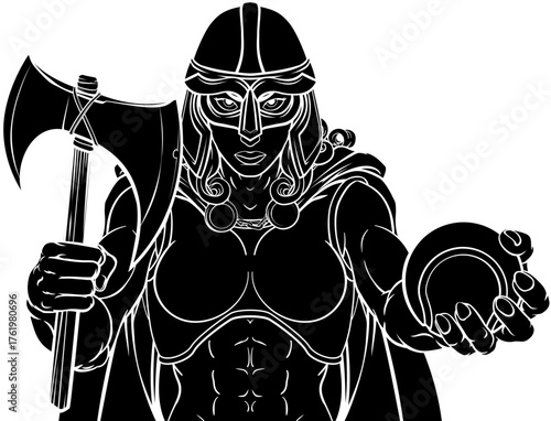 A female Viking, Trojan Spartan or Celtic warrior woman gladiator knight tennis sports mascot